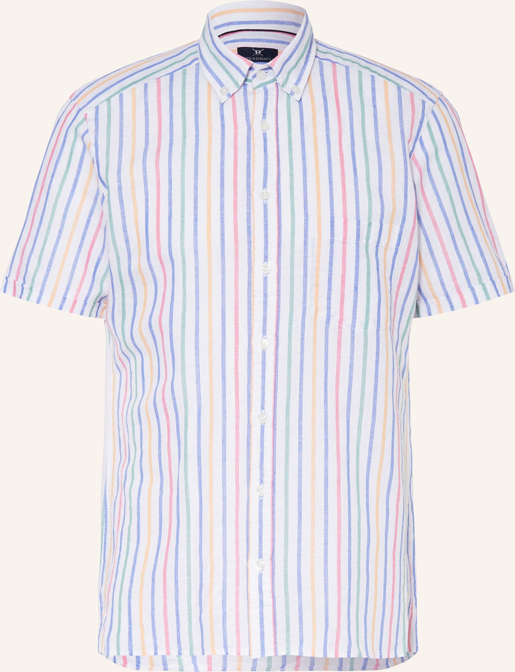 Strokesman's Kurzarm-Hemd Regular Fit Mit Leinen gruen