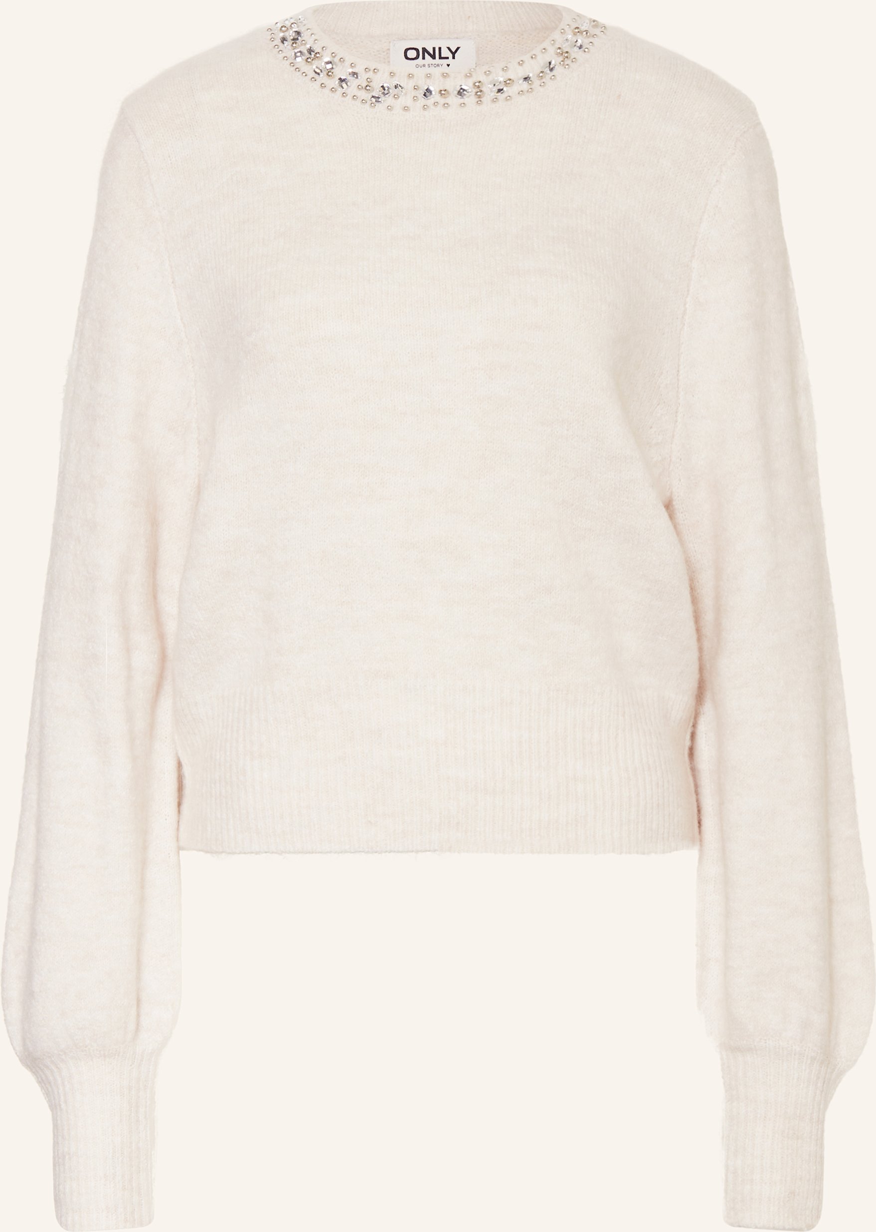 Only Pullover Mit Schmucksteinen Und Schmuckperlen beige