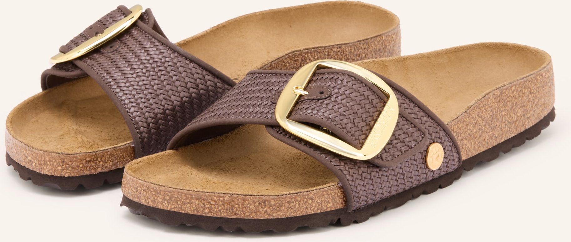 Birkenstock Pantoletten Madrid Big Buckle Raffia braun