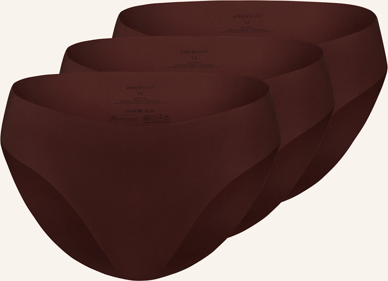 Erlich Textil 3er Pack Casual Cotton Slip Aus Bio-Baumwolle - Nahtlose Kanten braun