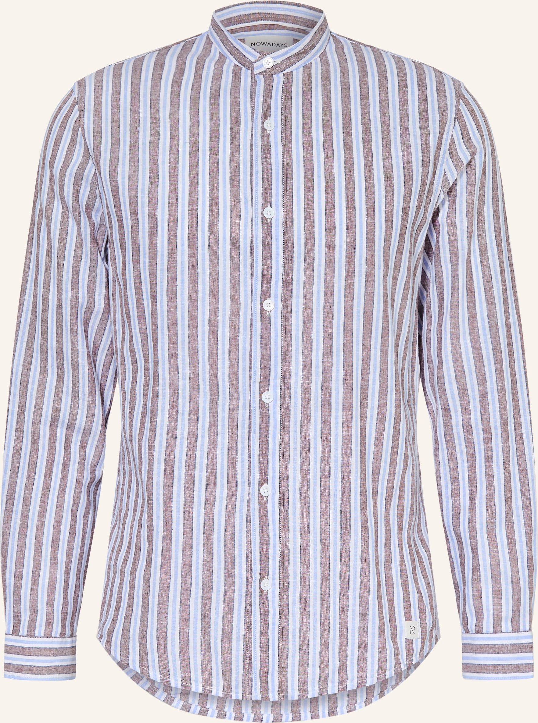 Nowadays Hemd Comfort Fit Mit Leinen Und Stehkragen beige