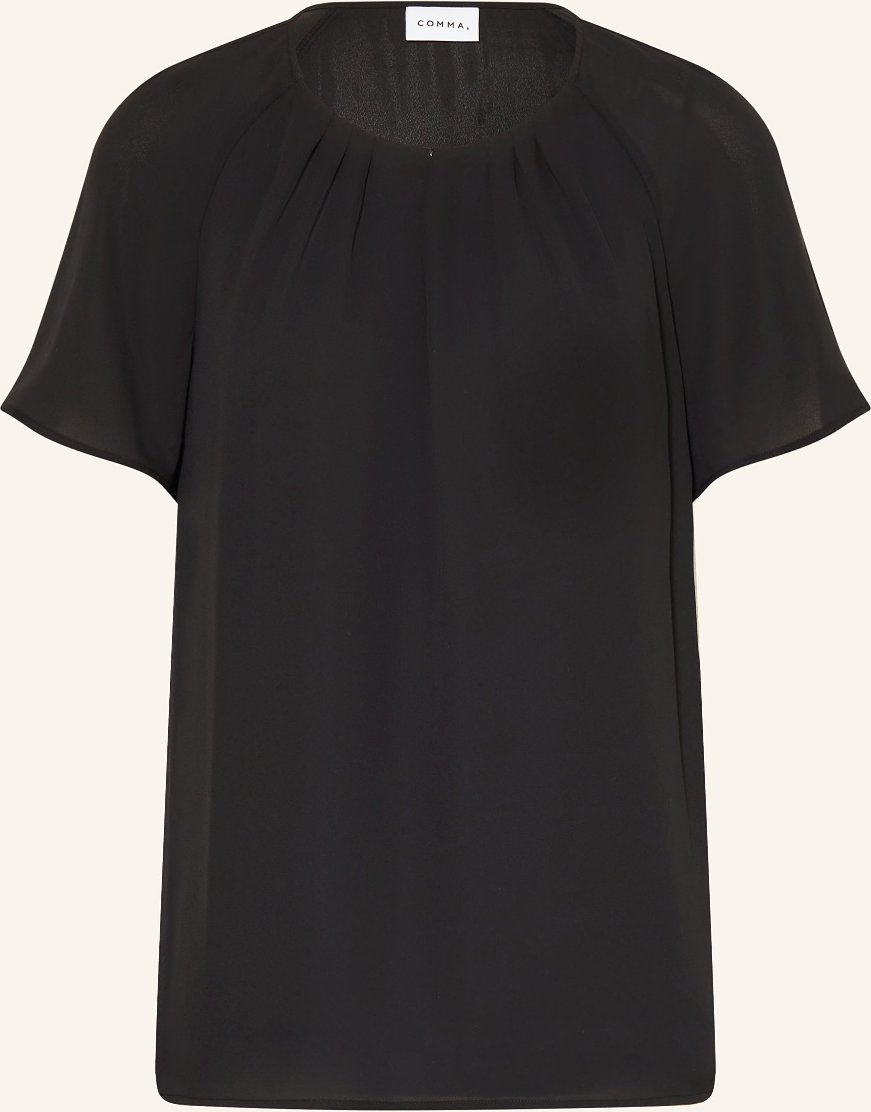 Kurzarm-Bluse aus Crêpe-Chiffon mit Raffung