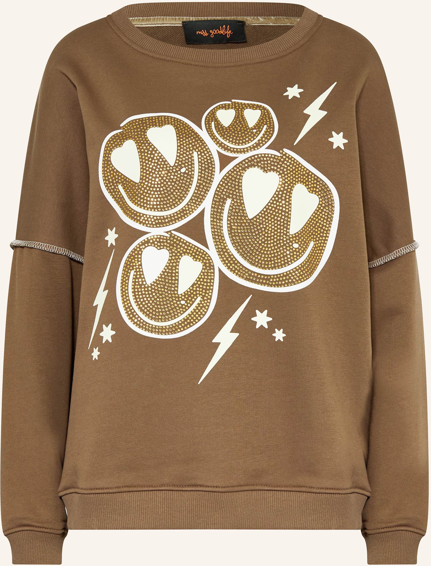 Miss Goodlife Sweatshirt Mit Schmucksteinen braun