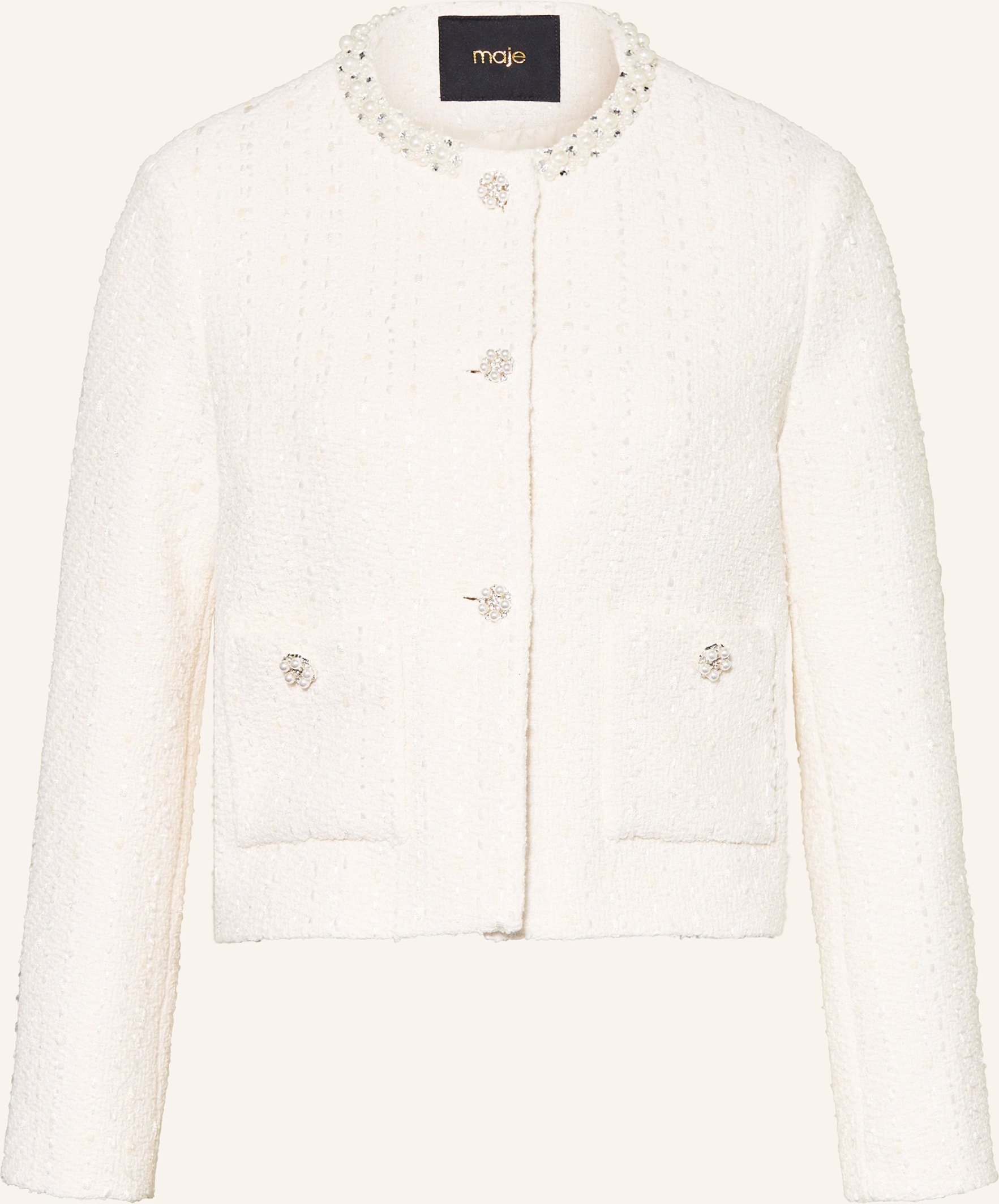 Maje Kastenjacke Aus Bouclé Mit Schmucksteinen weiss