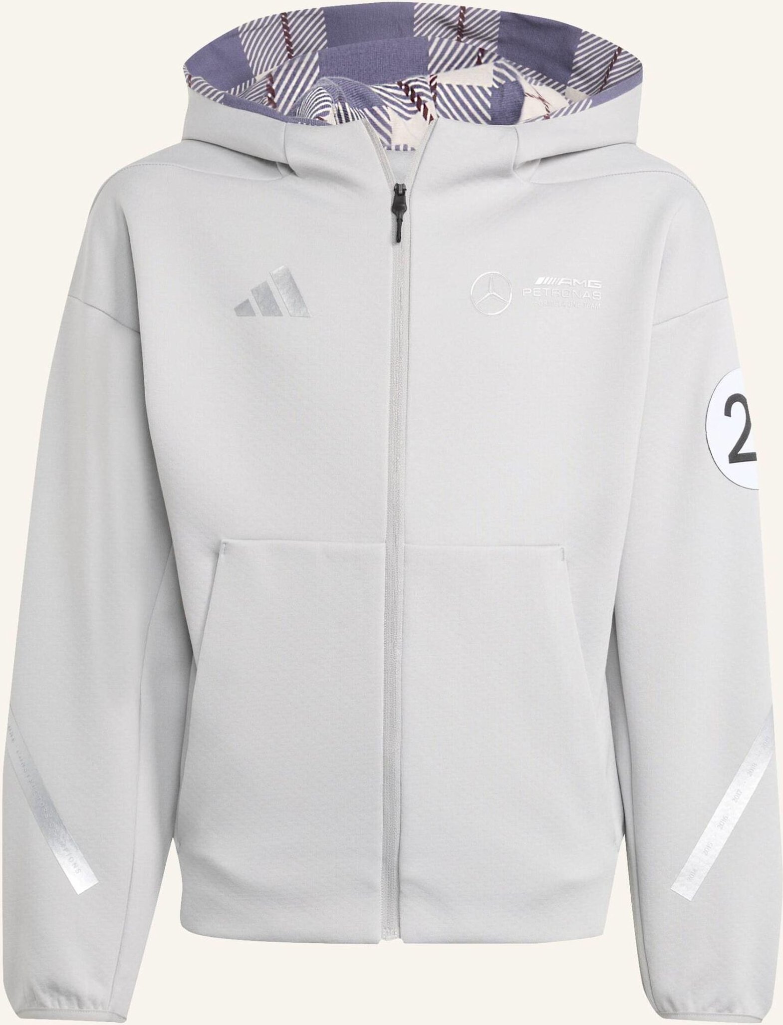 Thumbnail - Adidas Mercedes-Amg Petronas Formula One Team Silver Arrows Kids Trainingsjacke Mit Kapuze Und Durchgehendem Reissversch...