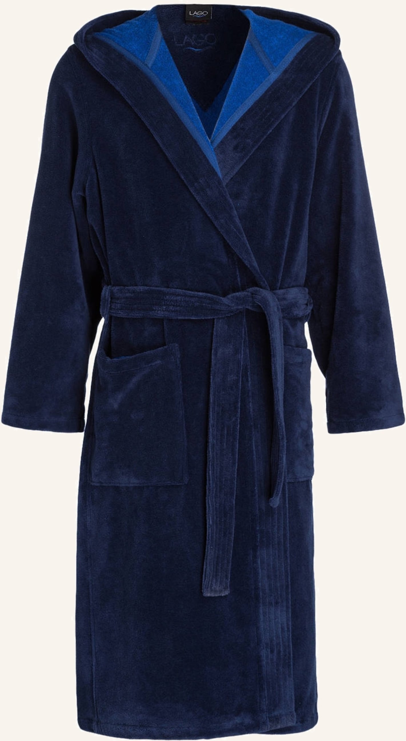 Cawö Herren-Bademantel Mit Kapuze blau