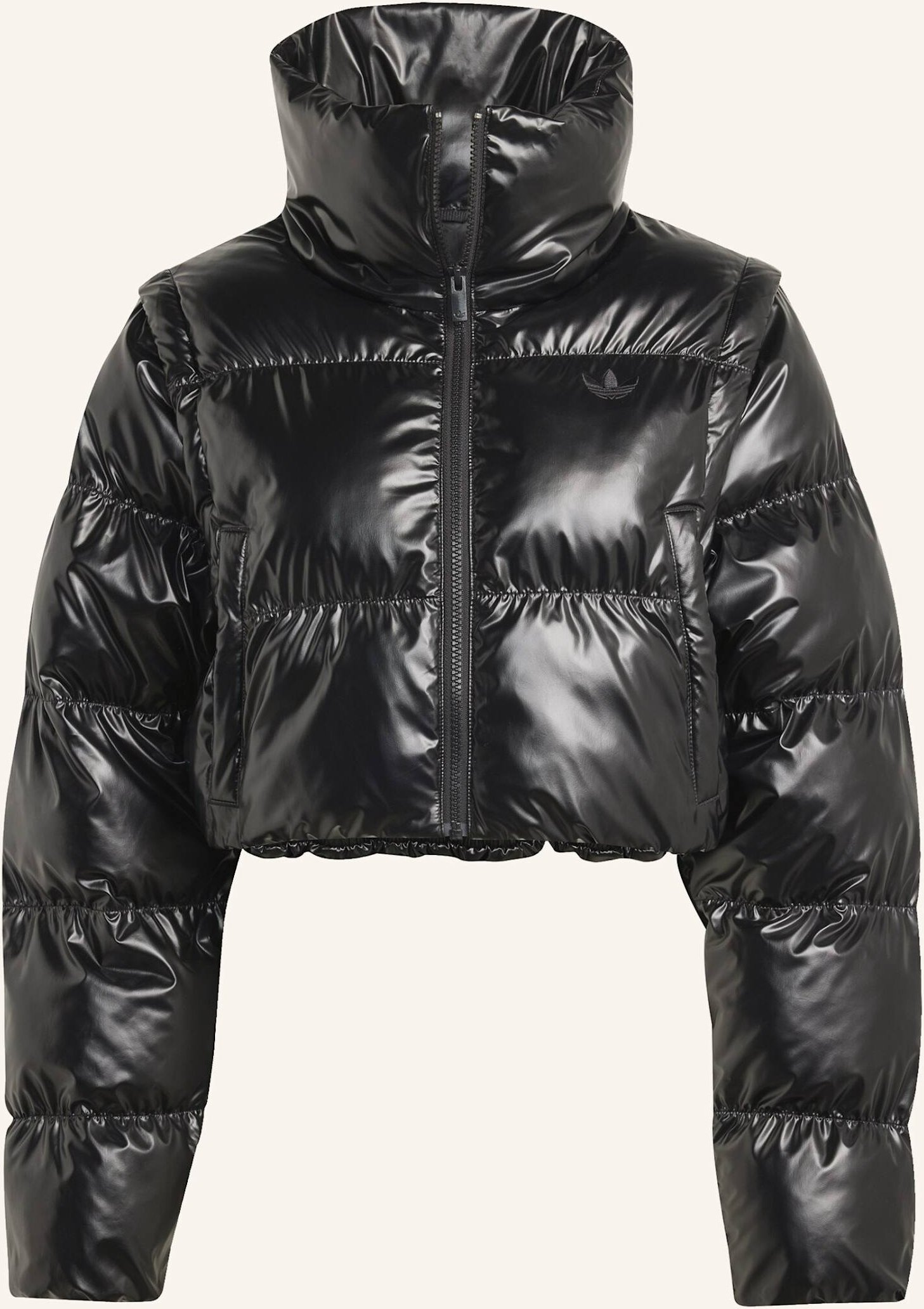 Thumbnail - Adidas Originals Essentials Glänzende 2-In-1 Kürzer Geschnittene Puffer Jacke schwarz