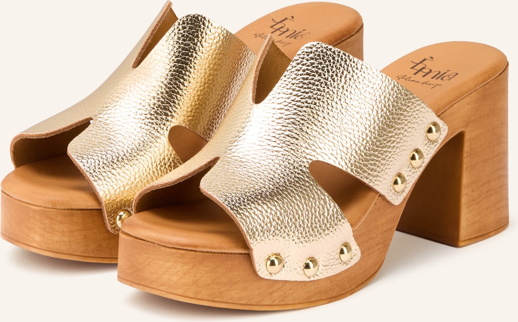 È Mia Plateau-Mules Mit Nieten gold