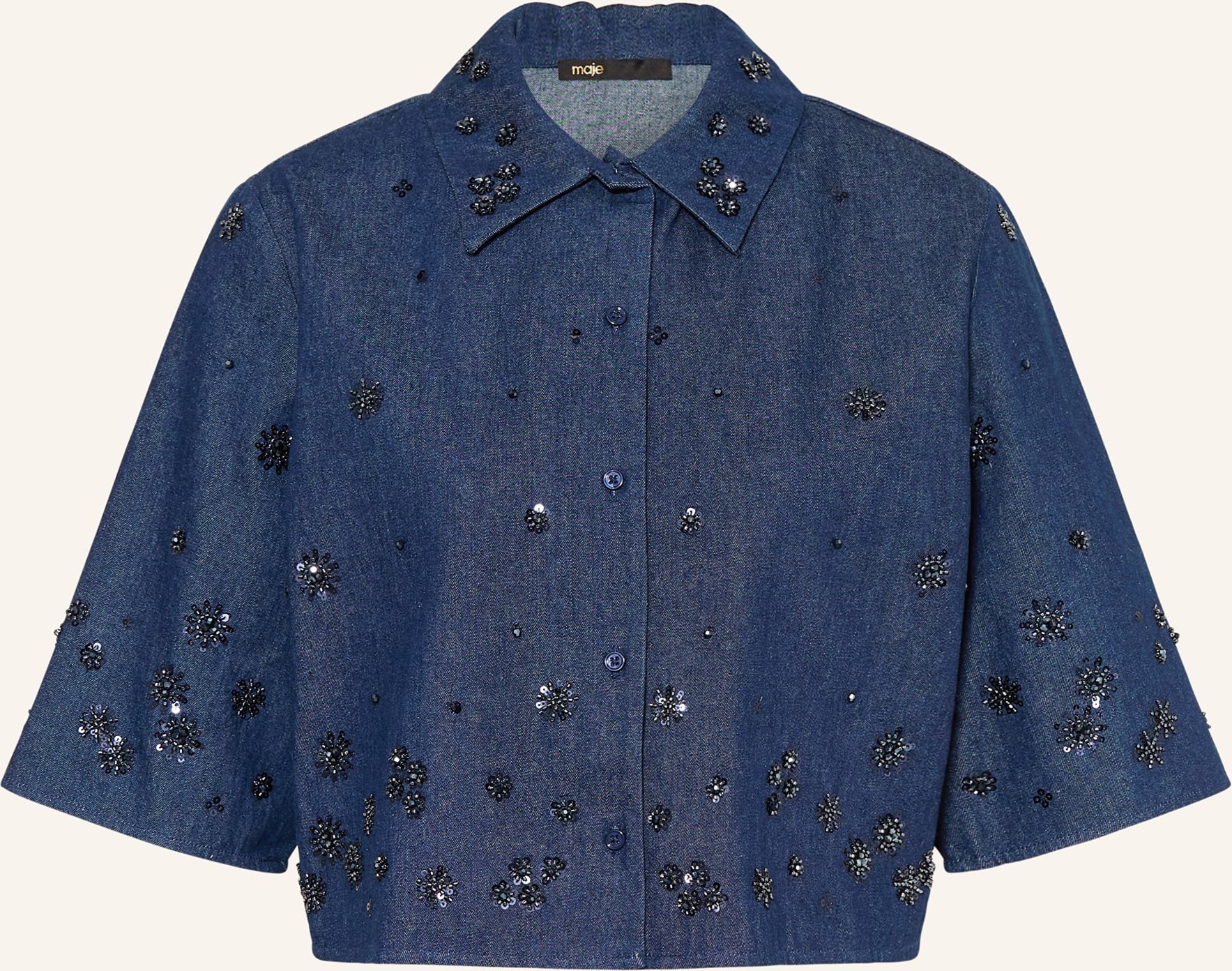 Maje Jeansbluse Mit 3/4-Arm Und Pailletten blau