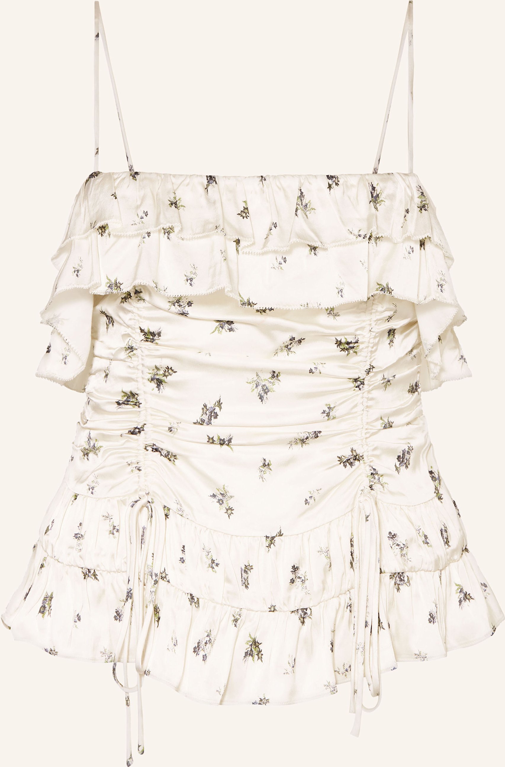 Ganni Satintop Mit Rüschen weiss