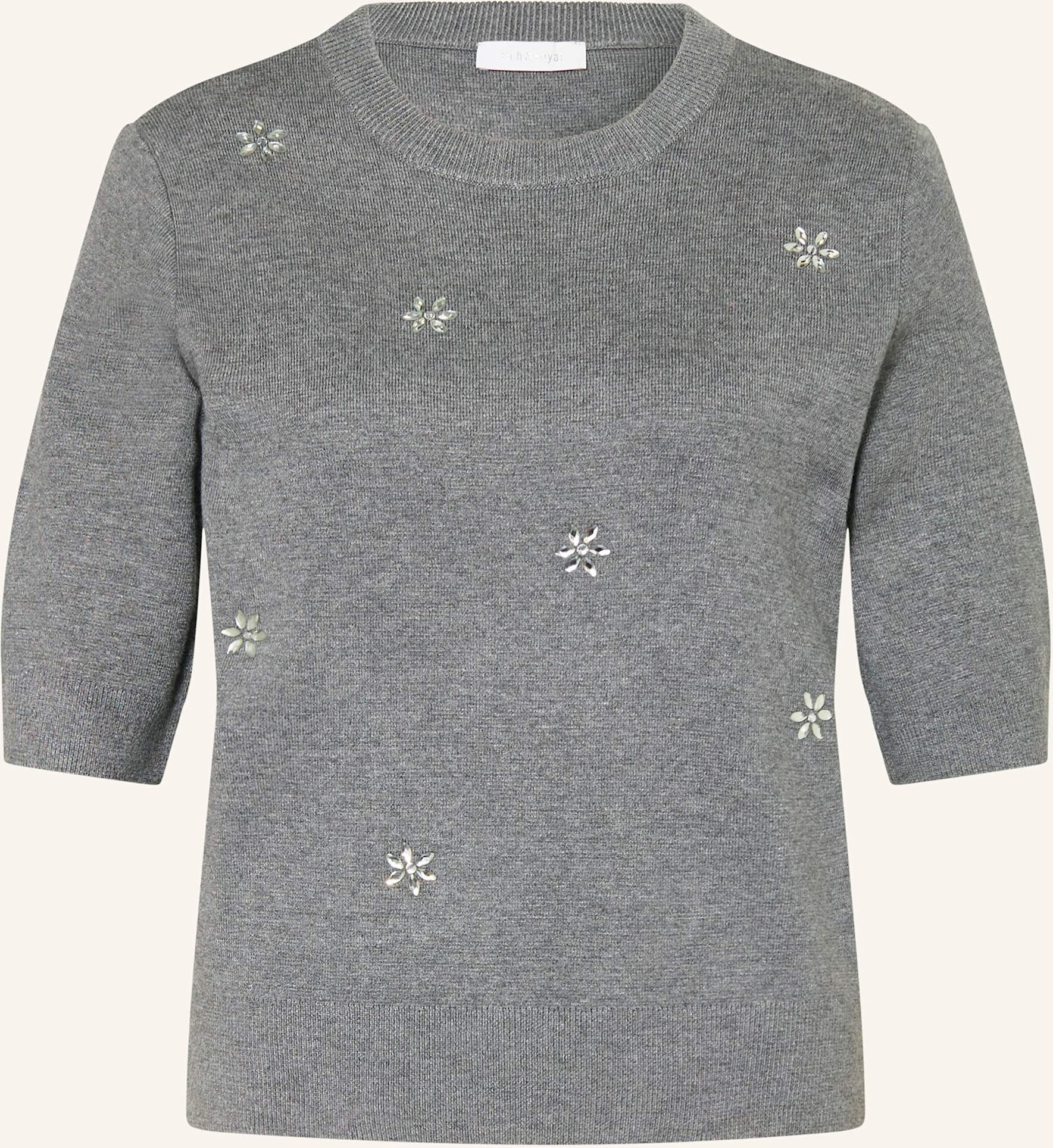 Thumbnail - Rich & Royal Strickshirt Mit 3/4-Arm Und Schmucksteinen grau