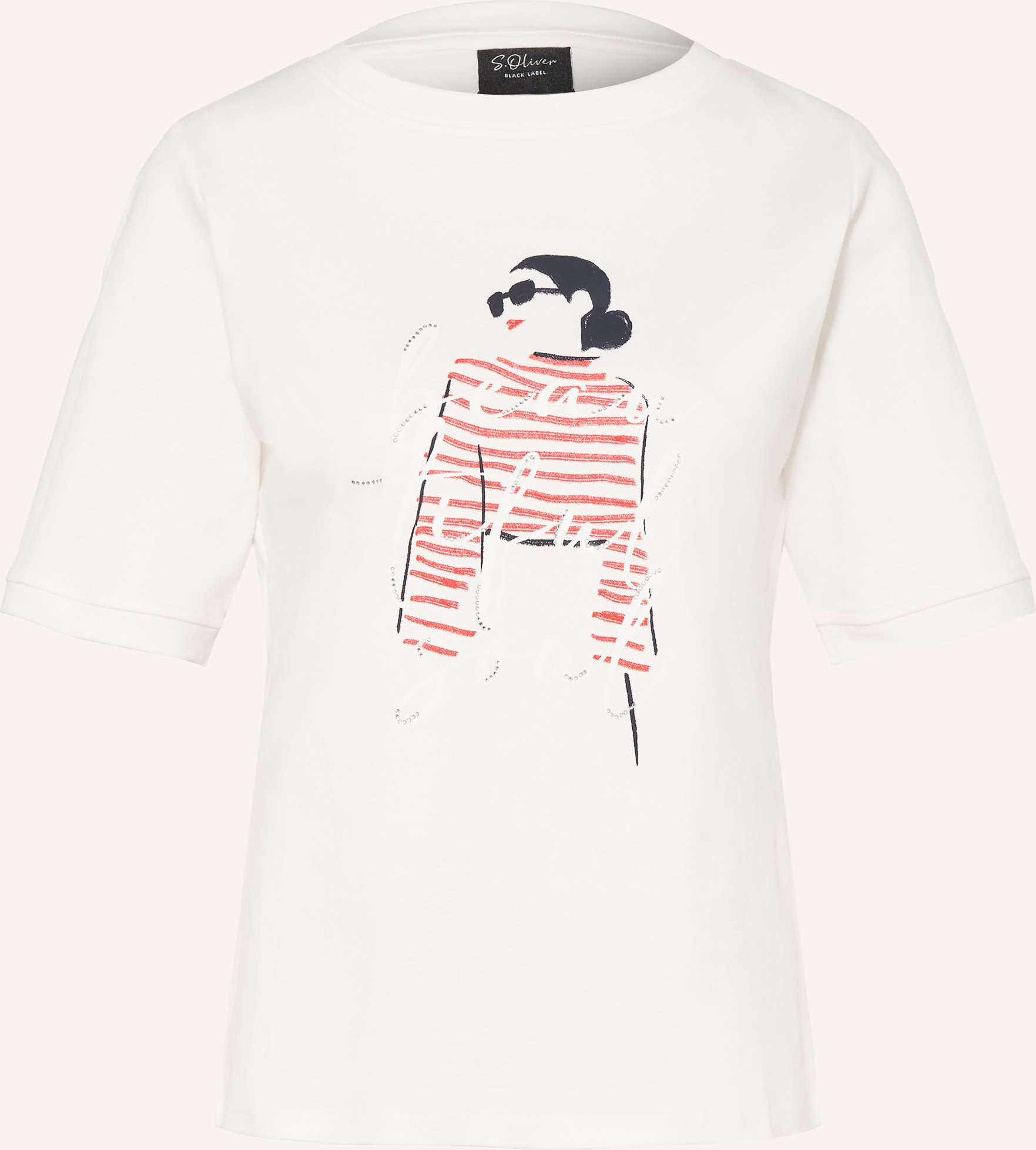 S.Oliver Black Label T-Shirt Mit Schmucksteinen weiss