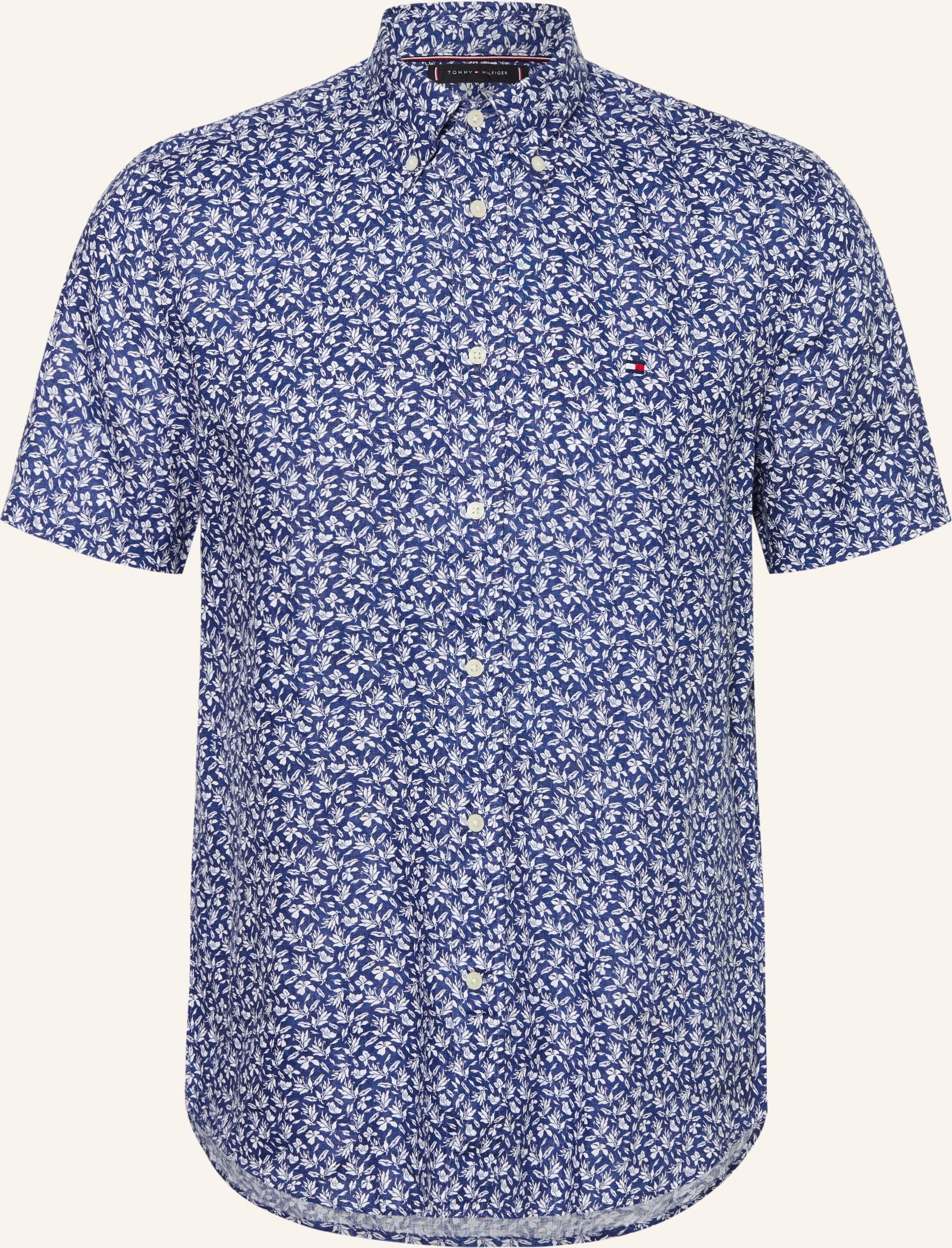 Tommy Hilfiger Kurzarm-Hemd Regular Fit Aus Leinen blau