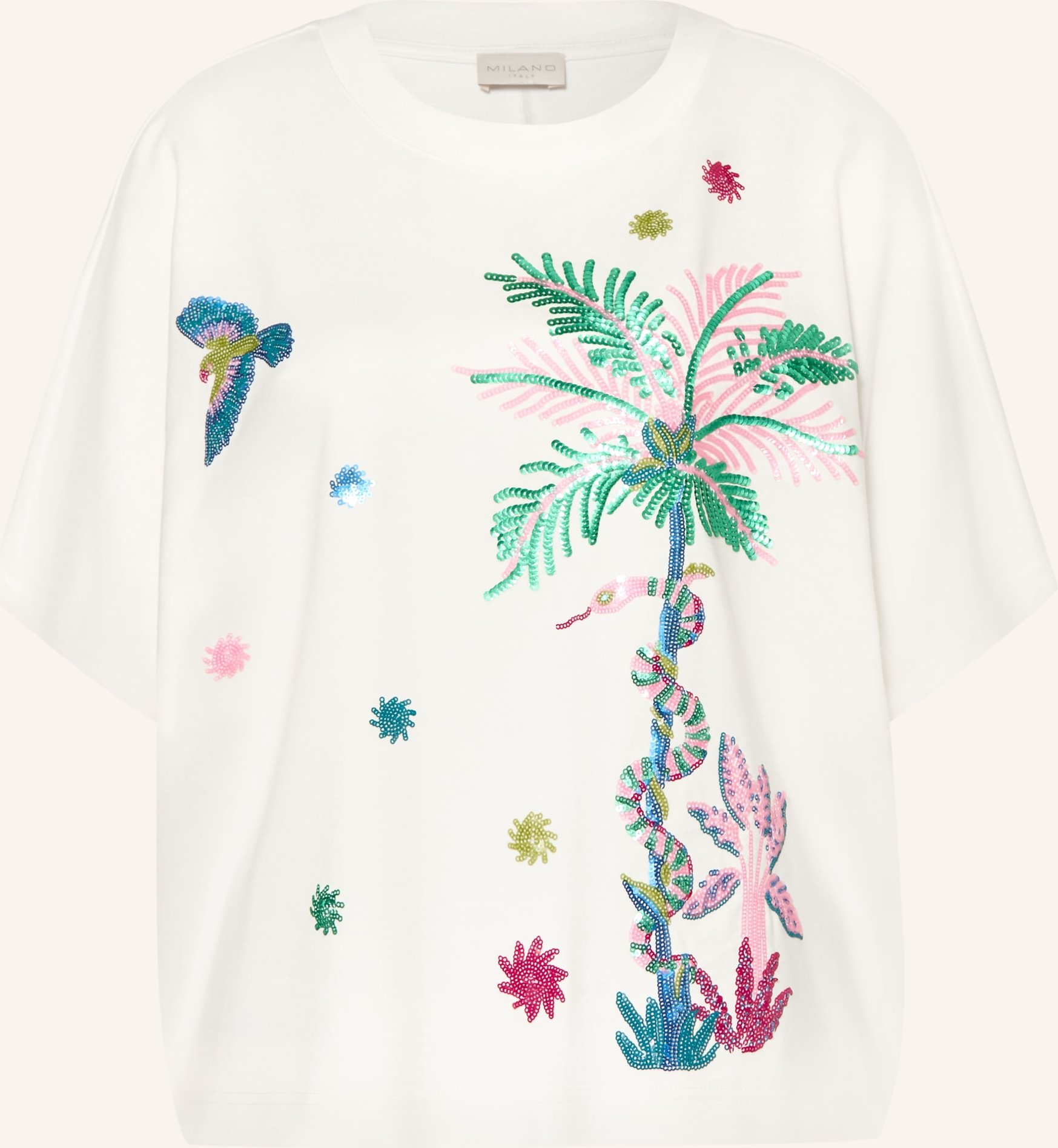 Milano Italy T-Shirt Mit Pailletten weiss