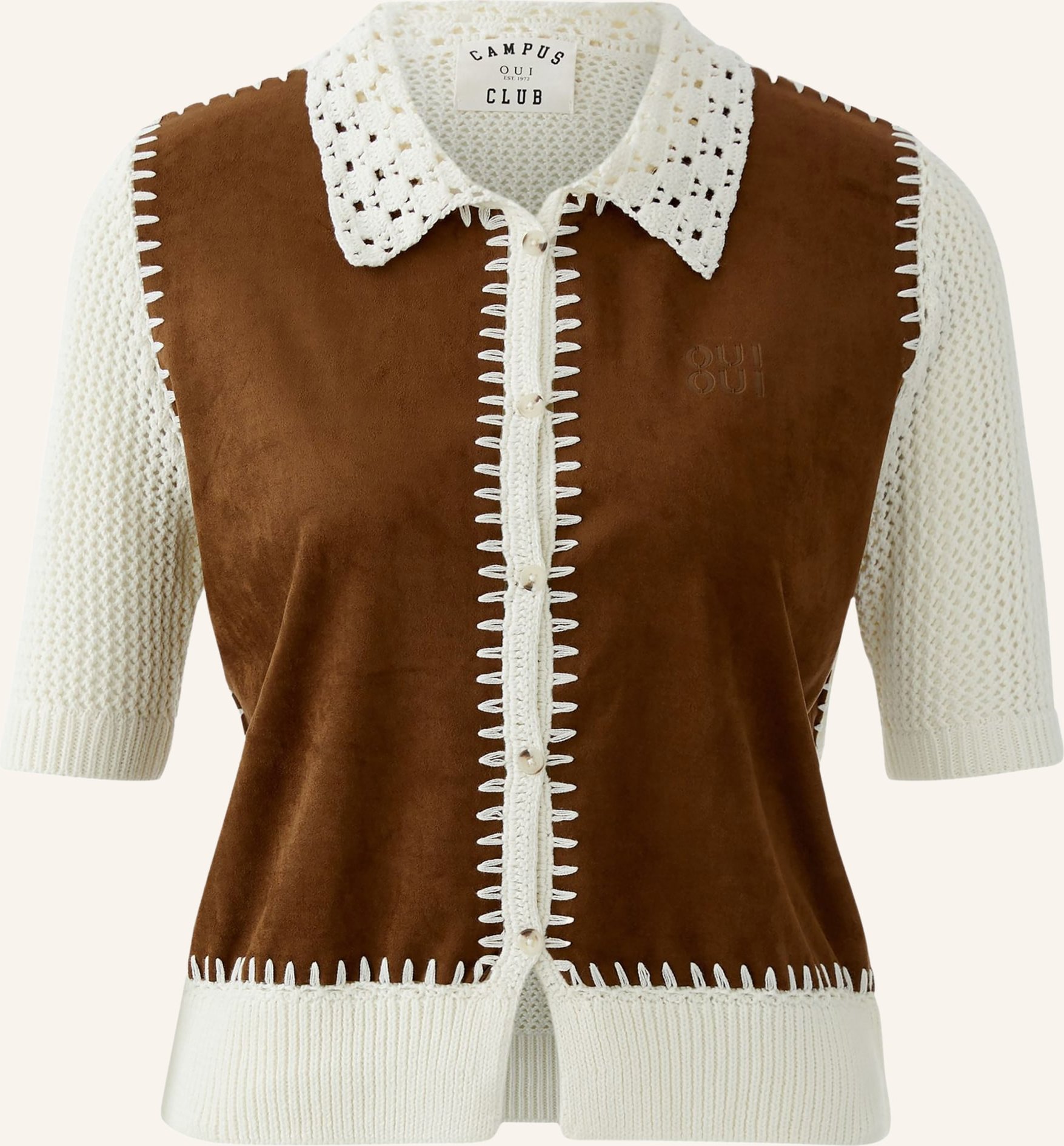 Oui Strickjacke Im Materialmix braun