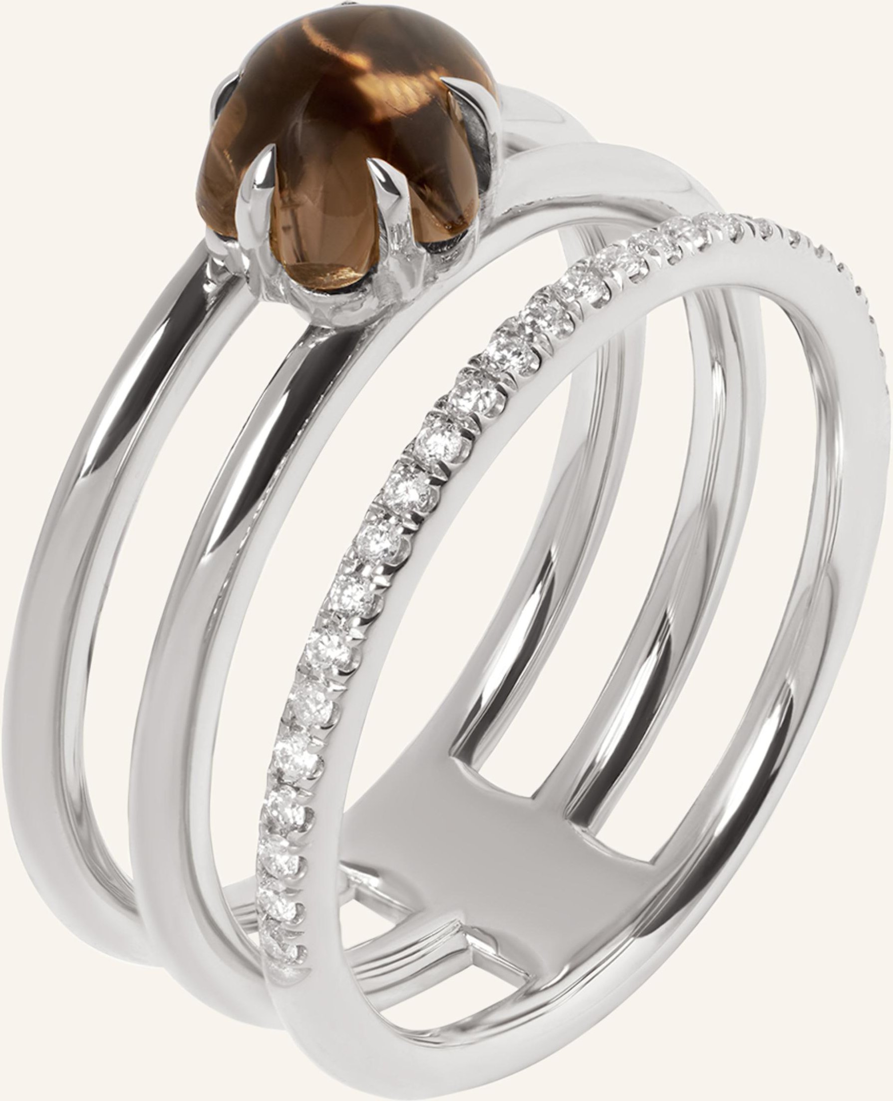 Vieri Ring Wolke Rauchquarz Brillant Pavé Dreireihig silber