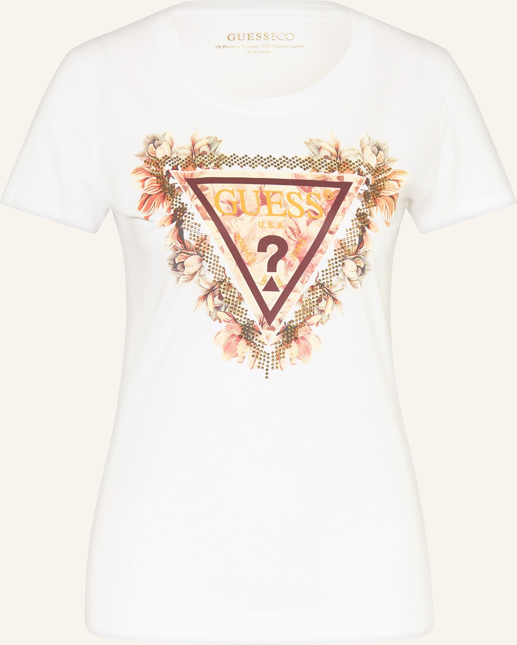 Guess T-Shirt Mit Schmucksteinen weiss