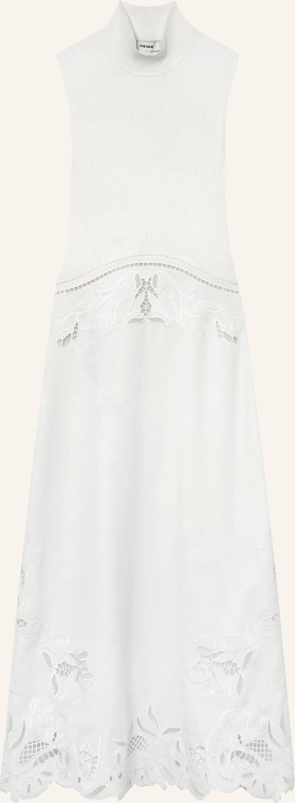 Reiss Kleid Phoenix Im Materialmix Mit Lochspitze beige