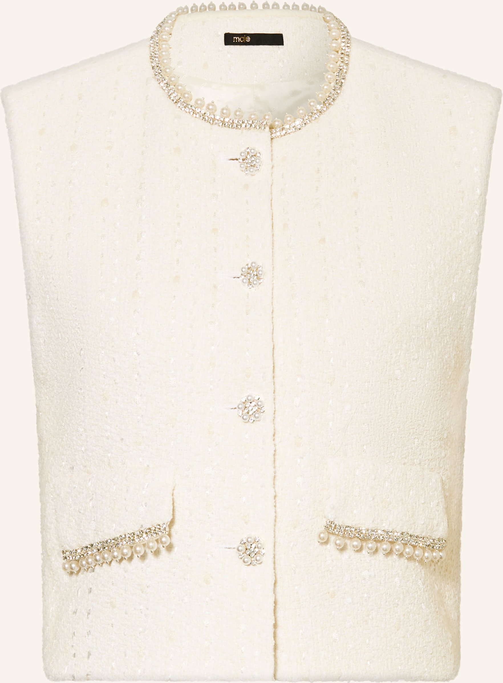 Maje Blazerweste Aus Tweed Mit Schmucksteinen weiss