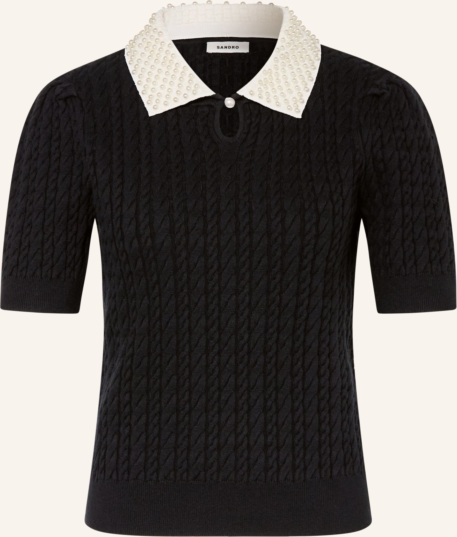 Sandro Strickshirt Mit Abnehmbarem Kragen Und Schmuckperlen schwarz