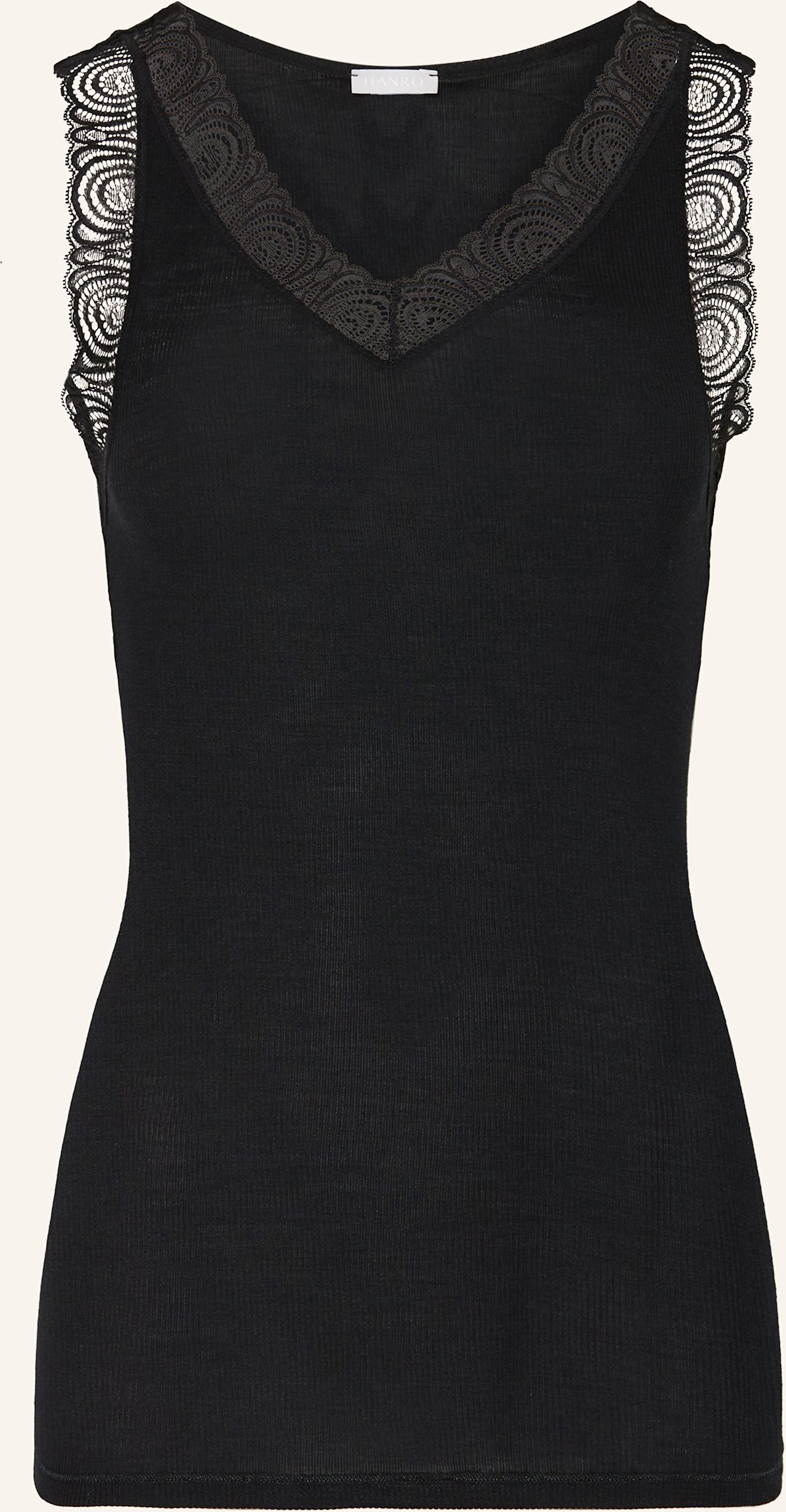 Hanro Top Woolen Lace Aus Merinowolle Mit Seide schwarz