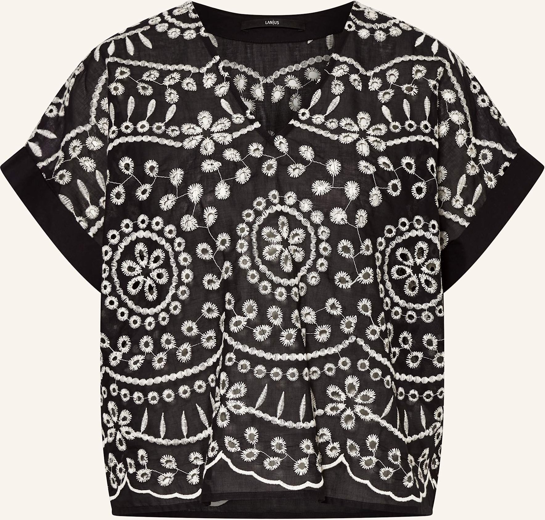 Lanius Blusenshirt Aus Lochspitze schwarz