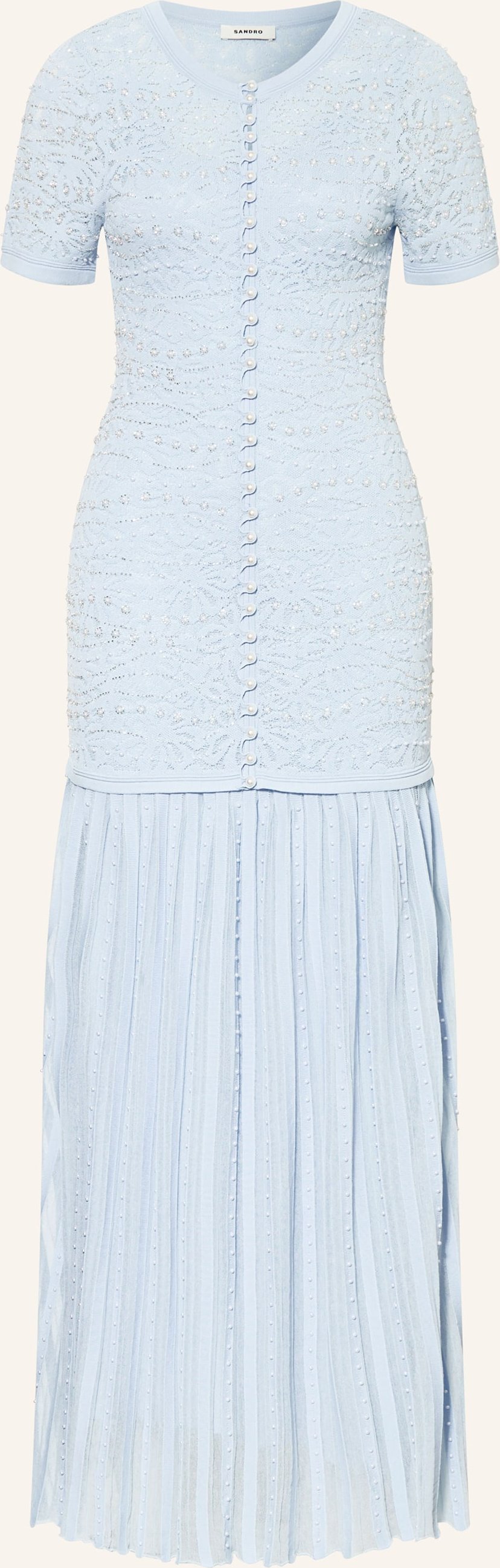 Sandro Kleid Mit Spitze Und Schmuckperlen blau