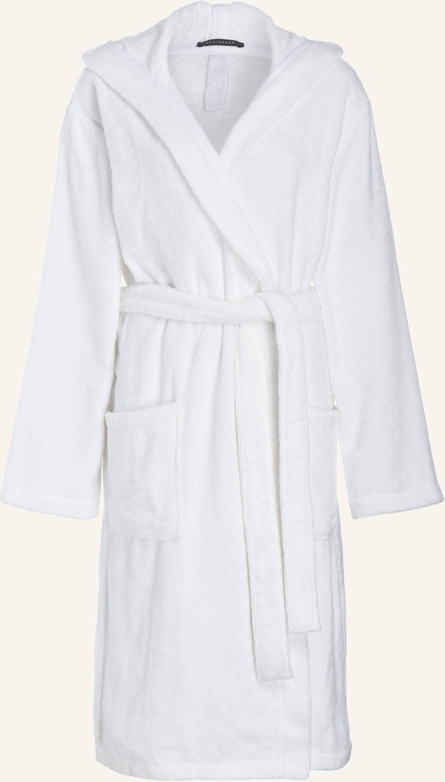 Schiesser Damen-Bademantel Essentials Mit Kapuze weiss