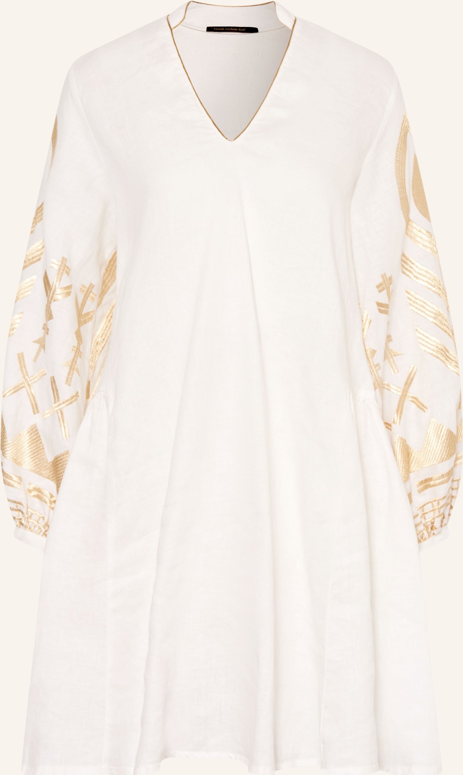 Greek Archaic Kori Strandkleid Feather Aus Leinen weiss