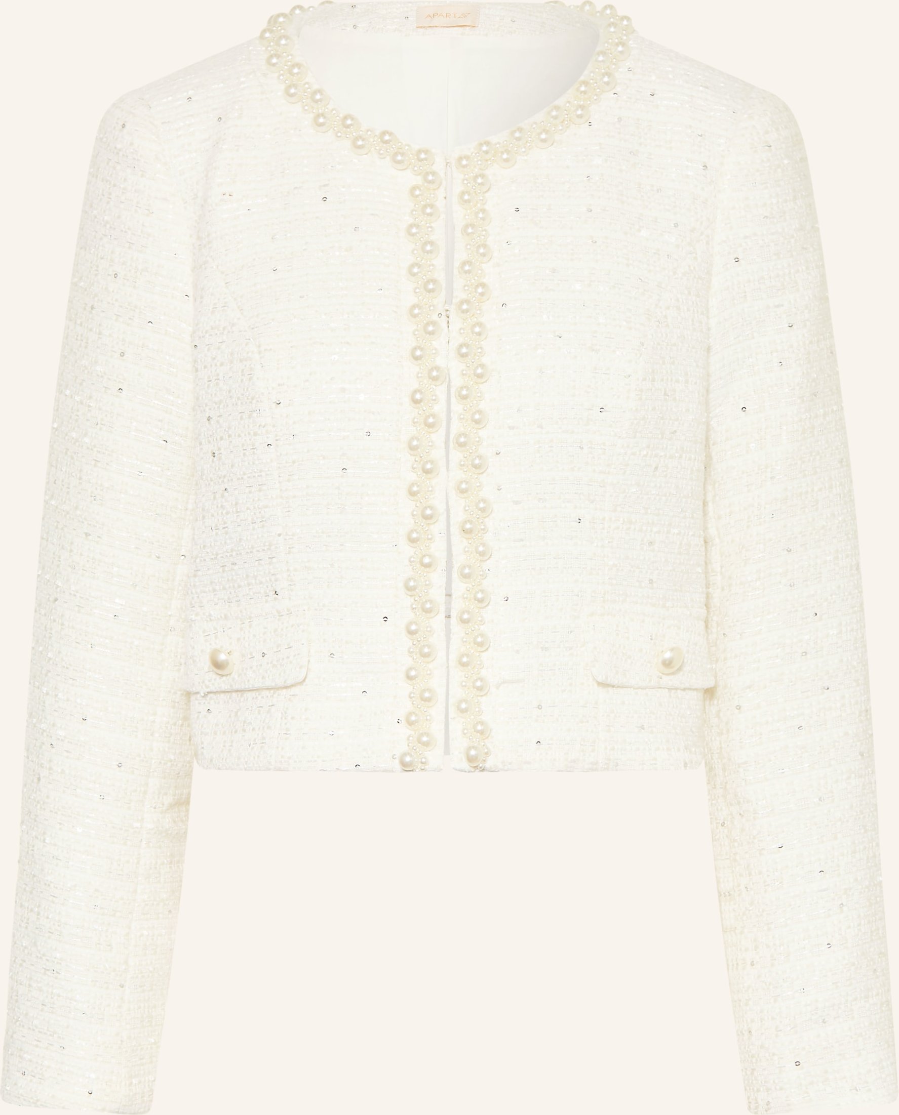 Apart Tweed-Blazer Mit Pailletten Und Schmuckperlen weiss