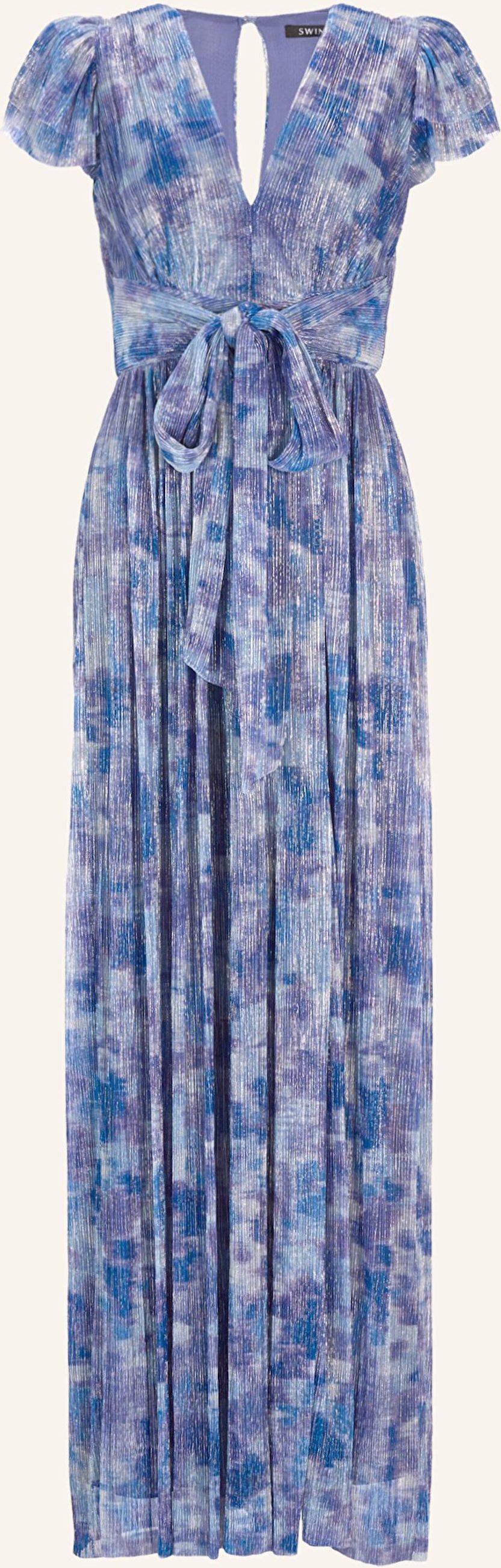 Swing Abendkleid Mit Plissees Und Glitzergarn blau