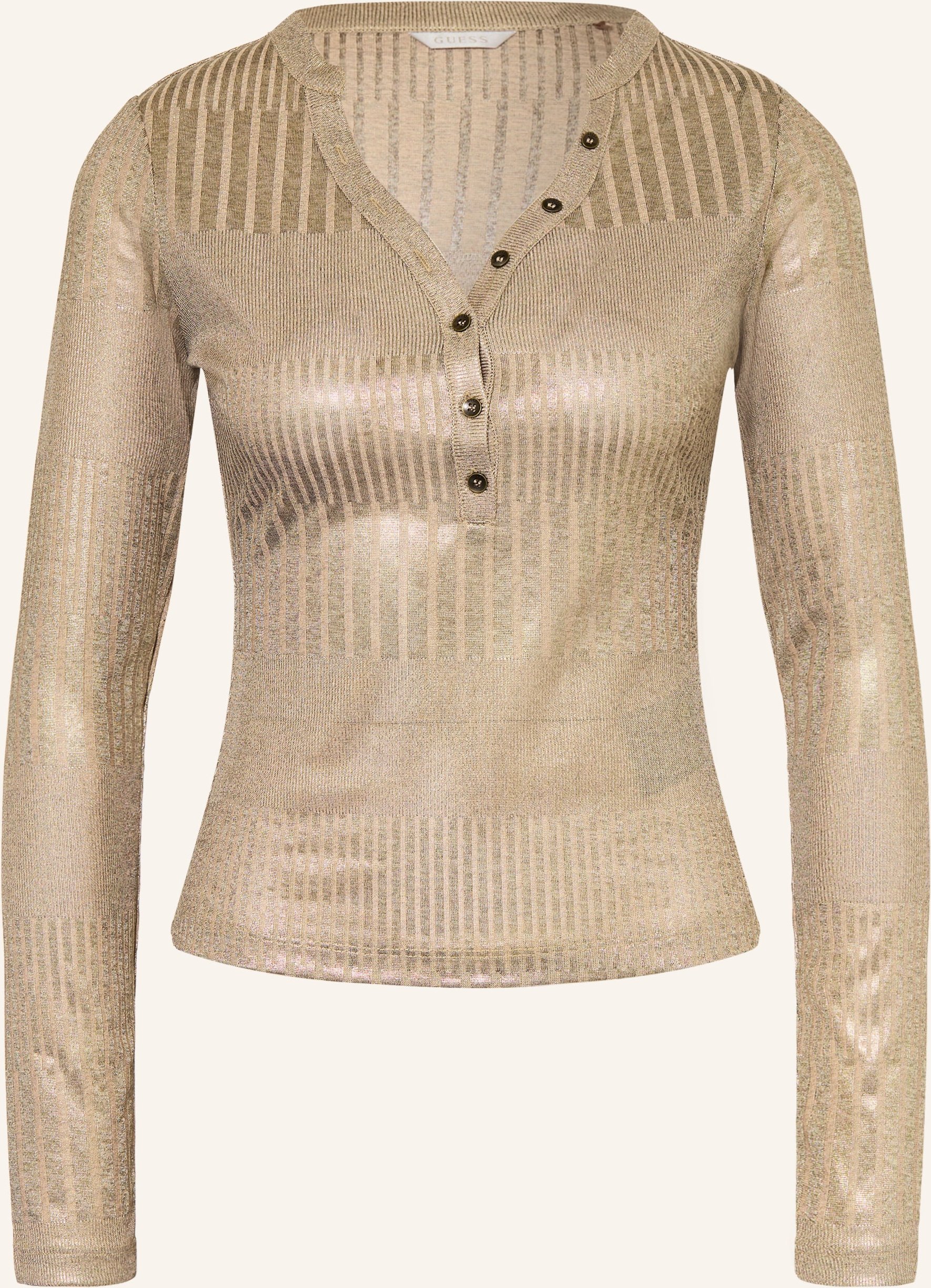 Guess Henleyshirt Marilena Mit Glitzergarn beige