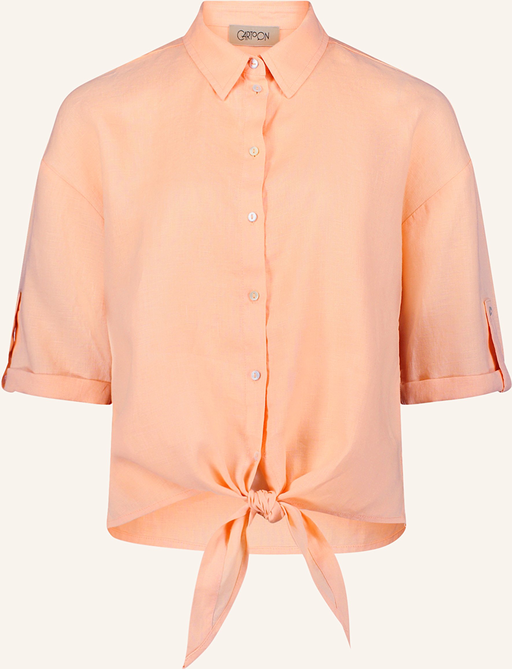 Cartoon Hemdbluse Aus Leinen Mit 3/4-Arm orange