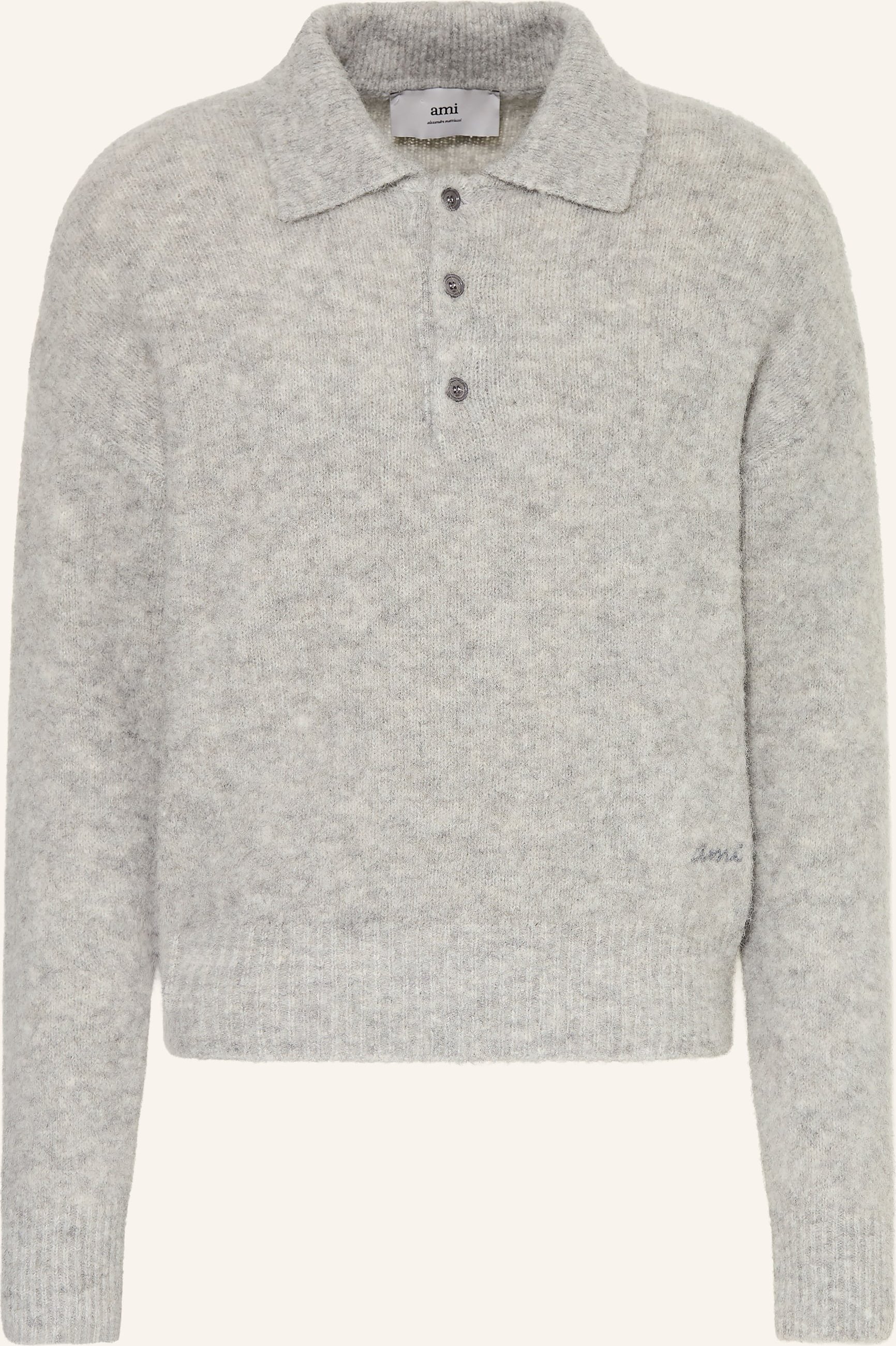 Ami Paris Strick-Poloshirt Mit Alpaka grau