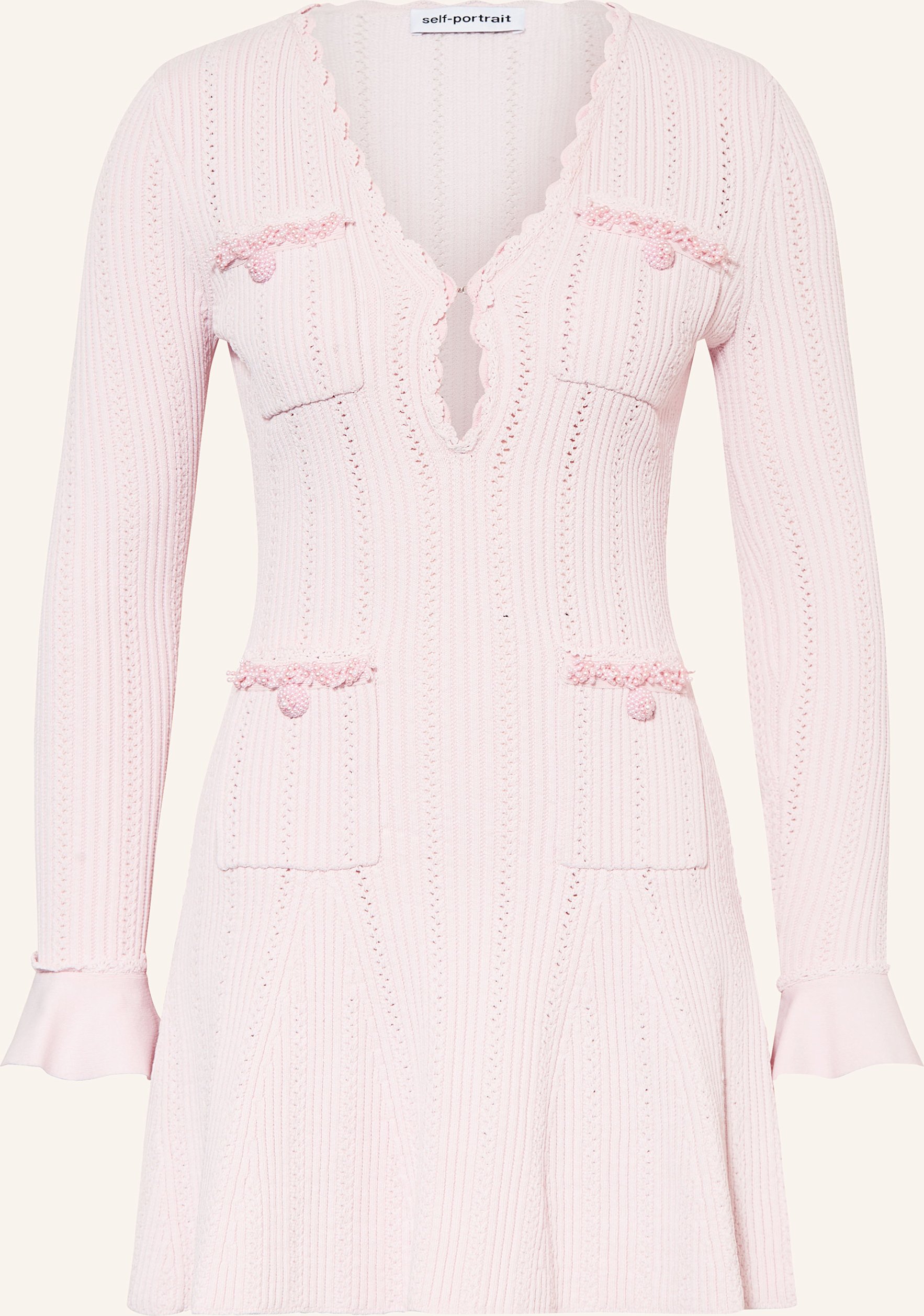 Self-Portrait Strickkleid Mit Schmuckperlen pink