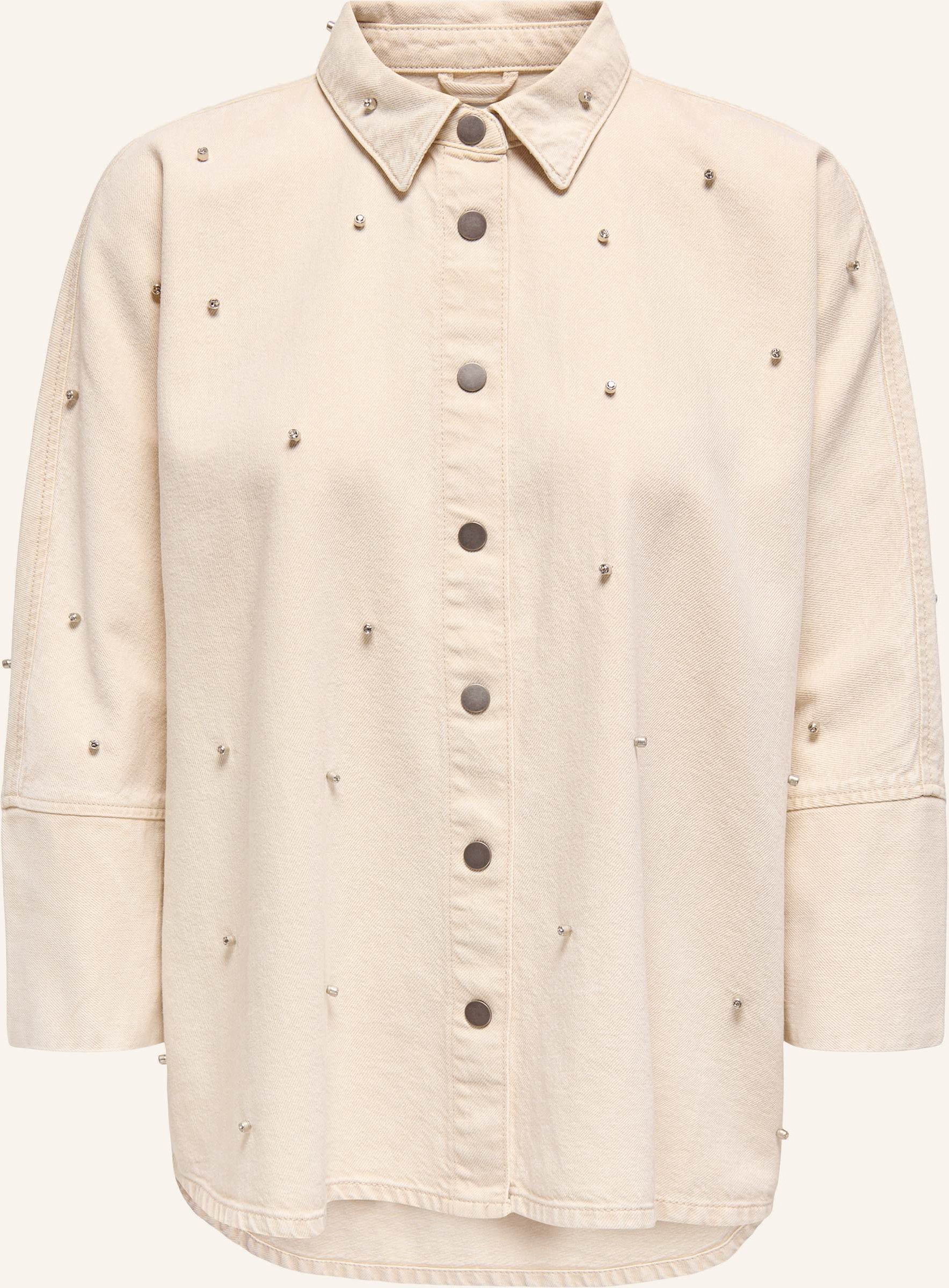 Thumbnail - Only Jeans-Overjacket Mit Schmucksteinen beige