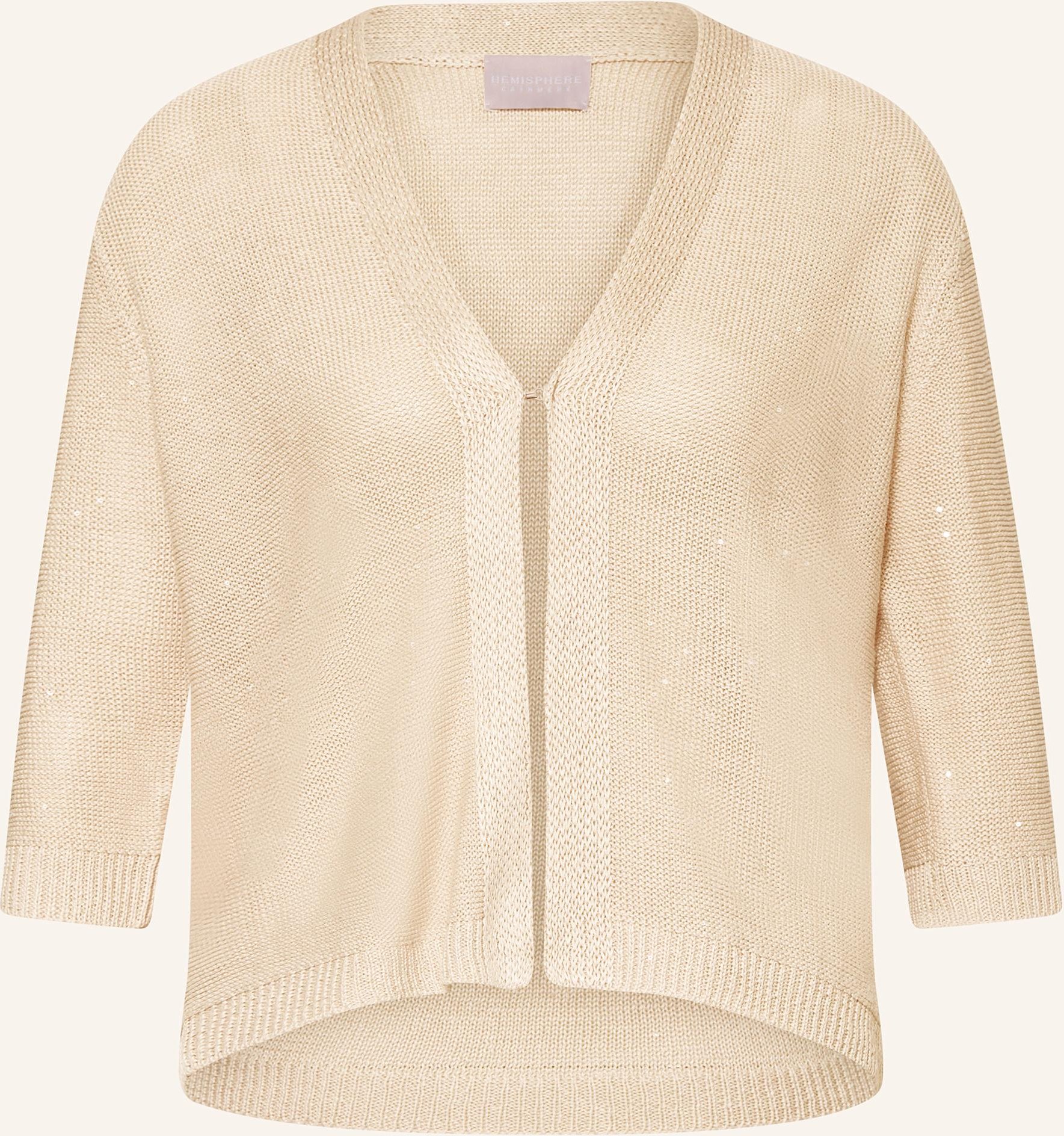 Hemisphere Strickjacke Aus Leinen Mit 3/4-Arm Und Pailletten beige
