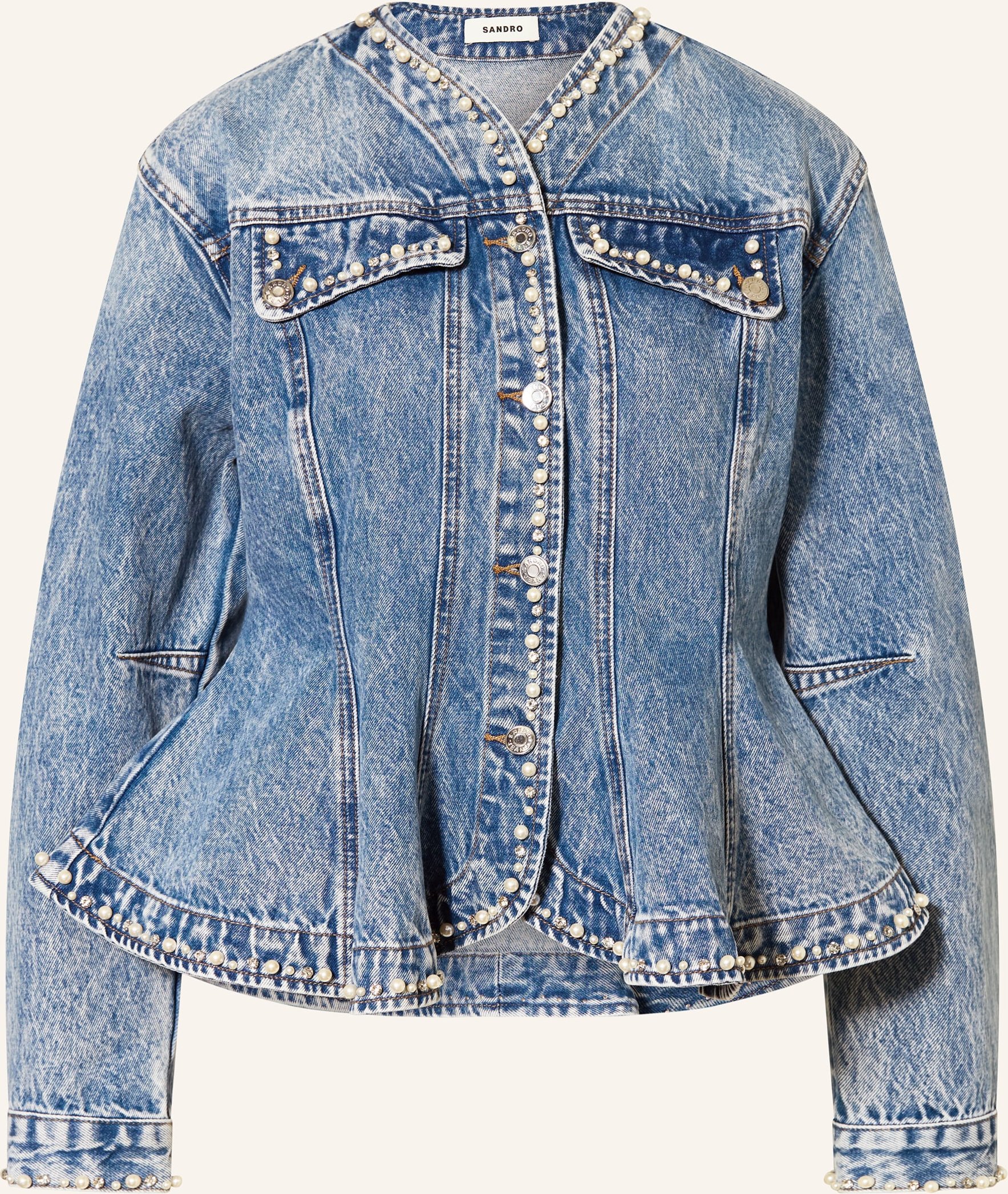 Sandro Jeansbluse Mit Schmuckperlen Und Schmucksteinen blau