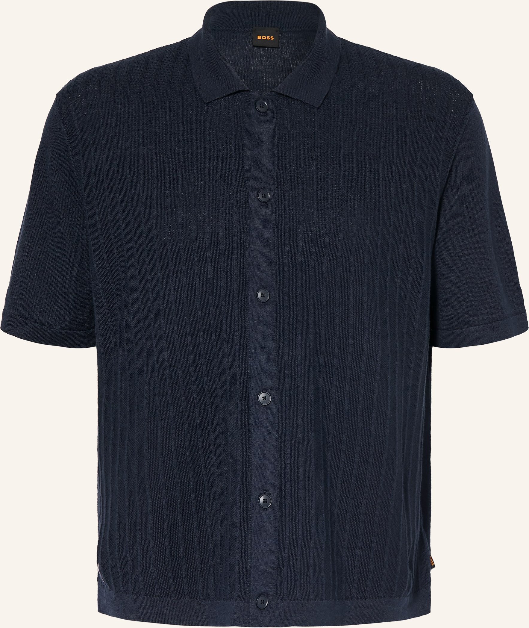 Boss Strickhemd Amicino Comfort Fit Mit Leinen blau