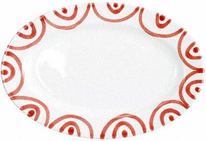 Gmundner Keramik Rotgeflammt Platte oval mit Fahne Gourmet 21x14x2,1 cm