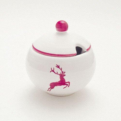 Gmundner Keramik Bordeauxroter Hirsch Zuckerdose glatt mit Ausschnitt 10 cm