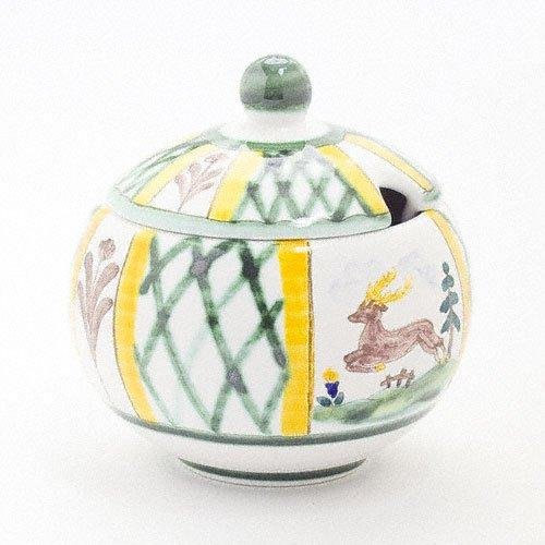 Gmundner Keramik Jagd Zuckerdose glatt mit Ausschnitt 10 cm