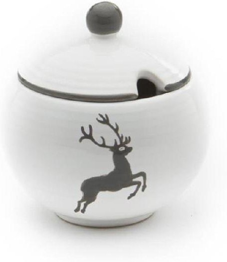 Gmundner Keramik Grauer Hirsch Zuckerdose glatt mit Ausschnitt d: 10 cm / h: 11 cm