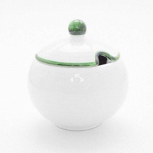 Gmundner Keramik Grüner Rand Zuckerdose glatt mit Ausschnitt 10 cm