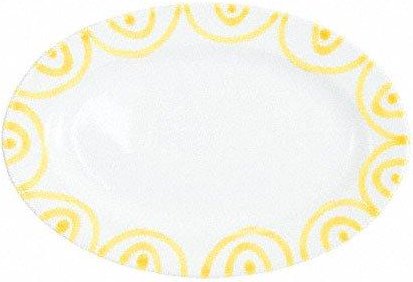 Gmundner Keramik Gelbgeflammt Platte oval mit Fahne Gourmet 21x14x2,1 cm