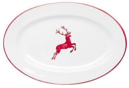 Gmundner Keramik Rubinroter Hirsch Platte oval mit Fahne Gourmet 21x14x2,1 cm