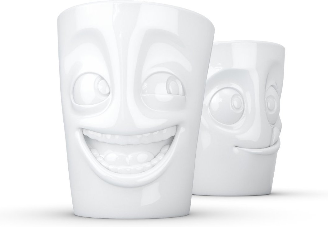 TV Tassen Becher ohne Henkel Set 2-tlg. - lachend & lecker 0,35 L