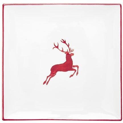 Gmundner Keramik Rubinroter Hirsch Platzteller eckig 31x31x2,8 cm