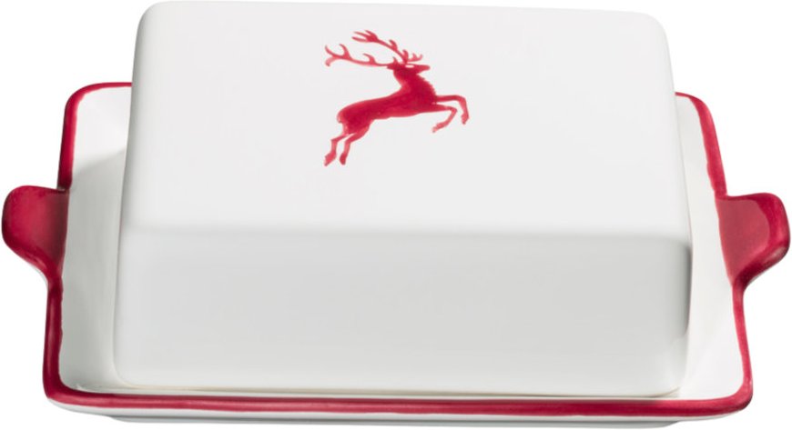Gmundner Keramik Bordeauxroter Hirsch Butterdose 250 g