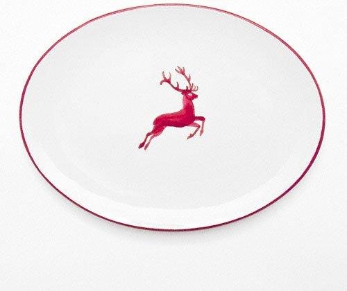 Thumbnail - Gmundner Keramik Bordeauxroter Hirsch Platte oval 33x26x2,5 cm